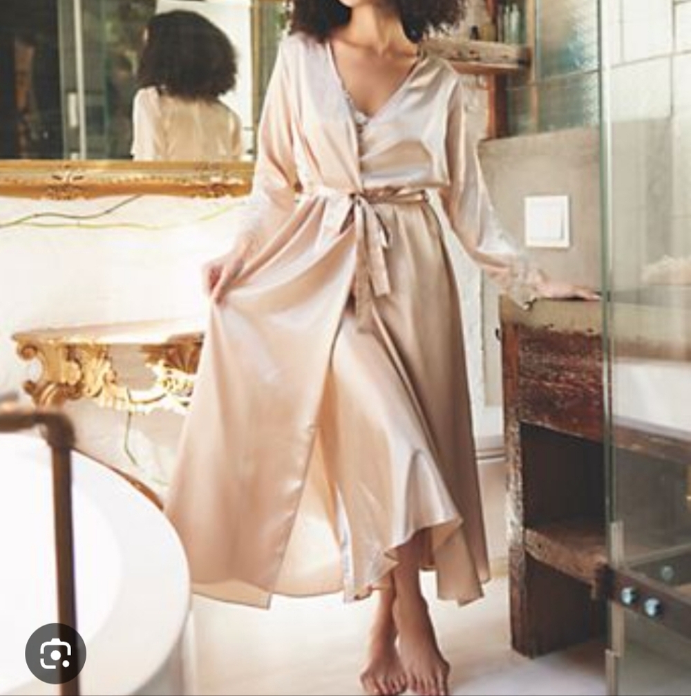 Flora Nikrooz Satin Robe in Shimmering Champain Color 3X